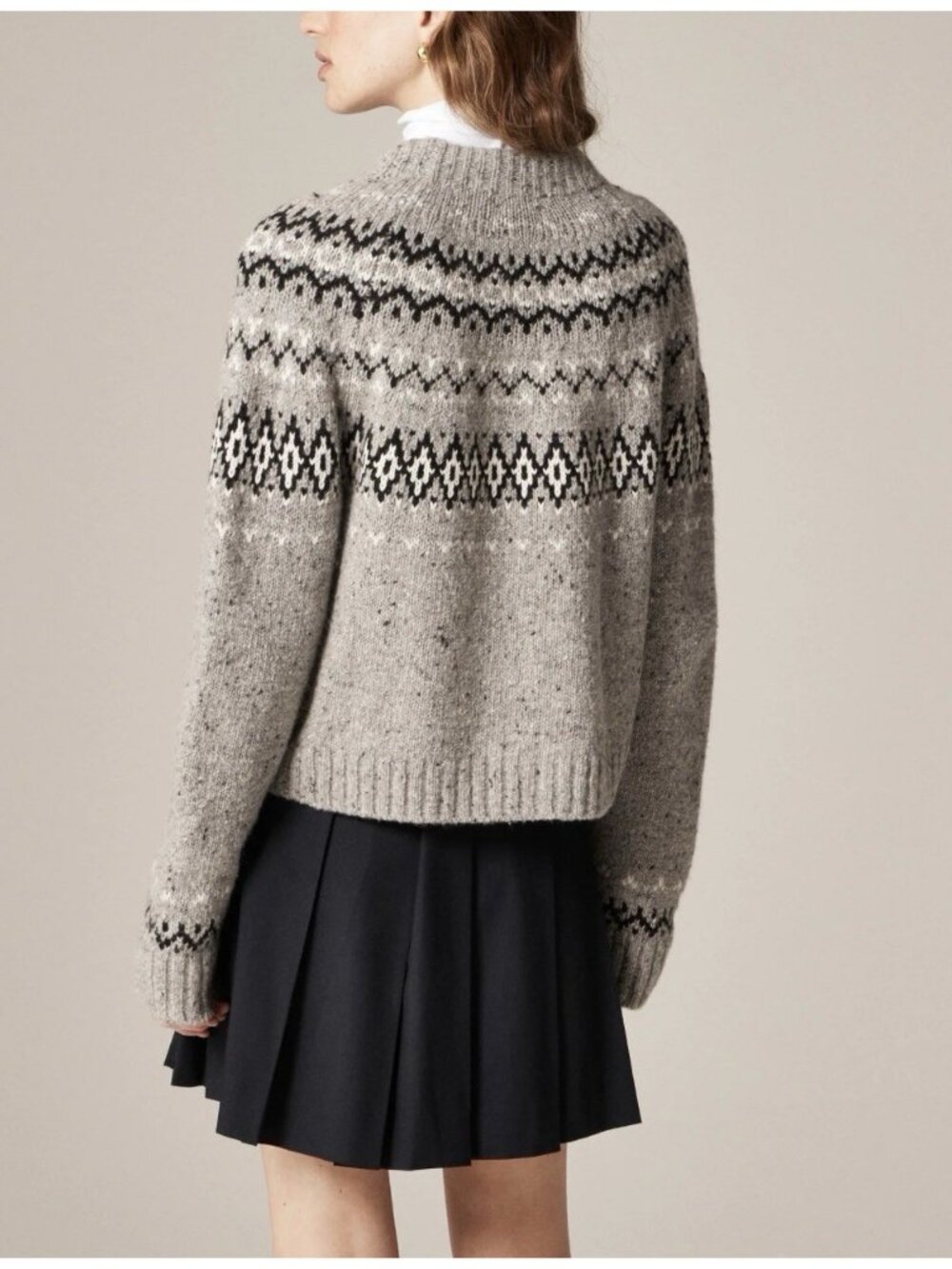 J.Crew Women Fair Isle Cardigan In Wool Alpaca Blend Gray Large Cabin Core NWT - Picture 2 of 16